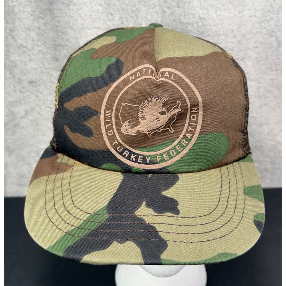 Americap Trucker Hat Mens OSFM Camo National Wild‎ Turkey Federation Vintage USA